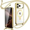 Oelrstfe Cover Magnetica Trasparente con Cordino per iPhone 17 Pro Max con Magnetico,Custodia Sottile con Laccio Collana Tracolla Regolabile Antiurto Case con Collana per iPhone 17 Pro Max-Oro