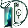 Oelrstfe Cover Magnetica Trasparente con Cordino per iPhone 13 Pro Max con Magnetico,Custodia Sottile con Laccio Collana Tracolla Regolabile Antiurto Case con Collana per iPhone 13 Pro Max-verde