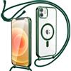 Oelrstfe Cover Magnetica Trasparente con Cordino per iPhone 12/iPhone 12 Pro con Magnetico,Custodia Sottile con Laccio Collana Tracolla Regolabile Antiurto Case con Collana per iPhone 12/12 Pro-verde