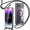 Oelrstfe Cover Trasparente con Cordino per iPhone 13 Pro Max con Magnetico,Custodia Sottile Morbido Silicone con Laccio Collana Tracolla Regolabile Antiurto Case con Collana per iPhone 13 Pro Max,Nero