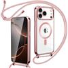 Oelrstfe Cover Magnetica Trasparente con Cordino per iPhone 17 Pro Max con Magnetico,Custodia Sottile con Laccio Collana Tracolla Regolabile Antiurto Case con Collana per iPhone 17 Pro Max-Rose Gold