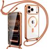 Oelrstfe Cover Magnetica Trasparente con Cordino per iPhone 17 Pro con Magnetico,Custodia Sottile con Laccio Collana Tracolla Regolabile Antiurto Case con Collana per iPhone 17 Pro-Arancione