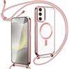 Oelrstfe Cover Magnetica Trasparente con Cordino per Samsung Galaxy S25 Plus con Magnetico,Custodia Sottile con Laccio Collana Tracolla Regolabile Antiurto Case con Collana per S25 Plus-Rose-Gold