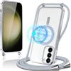Oelrstfe Cover Magnetica Trasparente con Cordino per Samsung Galaxy S23 5G con Magnetico,Custodia Sottile con Laccio Collana Tracolla Regolabile Antiurto Case con Collana per Samsung S23 5G-Argento