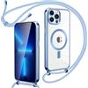Oelrstfe Cover Trasparente con Cordino per iPhone 13 Pro Max con Magnetico,Custodia Sottile Morbido Silicone con Laccio Collana Tracolla Regolabile Antiurto Case con Collana per iPhone 13 Pro Max,Blu