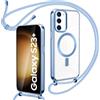 Oelrstfe Cover Trasparente con Cordino per Samsung Galaxy S23 Plus 5G con Magnetico, Custodia Sottile Morbido Silicone con Laccio Collana Tracolla Regolabile Antiurto Case con Collana - Azzurro/Blu