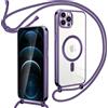 Oelrstfe Magnetische Handykette mit Band für iPhone 12/iPhone 12 Pro Hülle-Necklace HandyHülle Transparente zum Umhängen mit justierbarer und Abnehmbarer Kette, Crossbody Magnet Clear Cover-Violett