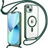 Oelrstfe Cover Magnetica Trasparente con Cordino per iPhone 13 con Magnetico,Custodia Sottile con Laccio Collana Tracolla Regolabile Antiurto Case con Collana per iPhone 13-verde