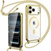 Oelrstfe Cover Magnetica Trasparente con Cordino per iPhone 17 Pro con Magnetico,Custodia Sottile con Laccio Collana Tracolla Regolabile Antiurto Case con Collana per iPhone 17 Pro-Oro