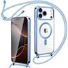 Oelrstfe Cover Magnetica Trasparente con Cordino per iPhone 17 Pro Max con Magnetico,Custodia Sottile con Laccio Collana Tracolla Regolabile Antiurto Case con Collana per iPhone 17 Pro Max-Blu