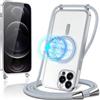 Oelrstfe Cover Magnetica Trasparente con Cordino per iPhone 12 Pro con Magnetico,Custodia Sottile con Laccio Collana Tracolla Regolabile Antiurto Case con Collana per iPhone 12 Pro-Argento