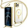 Oelrstfe Magnetische Handykette mit Band für iPhone 12/iPhone 12 Pro Hülle-Necklace HandyHülle Transparente zum Umhängen mit justierbarer und Abnehmbarer Kette, Crossbody Magnet Clear Cover-Gold