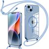 Oelrstfe Cover Trasparente con Cordino per 𝐢𝐏𝐡𝐨𝐧𝐞 𝟏𝟑 con Magnetico, Custodia Sottile Morbido Silicone con Laccio Collana Tracolla Regolabile Antiurto Case con Collana per iPhone 13 - Blu
