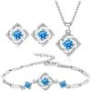 TOEECY Parure Gioielli Quadrifoglio Zirconia Cubica Collana Orecchini Bracciale Argento Elegante Brillante Cristallo Donna