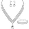TOEECY Set Gioielli Sposa Goccia Zirconia Collana Orecchini Bracciale Cristallo Elegante Cerimonia Matrimonio Argento Brillante