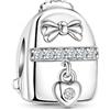 MariaFonte Charm Zaino Compatibile Tutte Marche Pendente Scuola Diploma Gufo Pergamena Cappello Libro Cuore Stella Compleanno Anniversario Ciondoli Originale Bead Argento