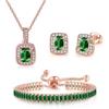 FDEETY Set Gioielli Quadrato Cristallo Smeraldo Collana Orecchini Bracciale Zirconia Cubica Elegante Donna