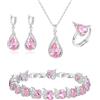 Clearine Sparkling Teardrop Cubic Zirconia Ciondolo Collana Orecchini a Goccia Tennis Braccialetto Anello Regolabile Eleganti Gioielli da Sposa per Matrimonio/Compleanno/San Valentino/Festa della