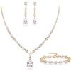 EVER FAITH Goccia Zirconia cubica Set di Gioielli da Sposa per la Sposa Damigella d'Onore, Scintillante CZ Elegante Ciondolo Collana Orecchini Pendenti Bracciale Set per Le Donne