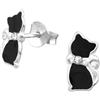 Zenvie Orecchini gatto collare di cristallo, argento 925 | argento sterling 925, 5x10 mm, senza nichel, scatola regalo, gatto con collare di cristallo