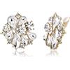 EVER FAITH Fiore Orecchini a clip per Donne Ragazze, trasparente strass cristalli floreali Clip On Oro-fondo