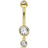 OUFER Body Piercing Gioielli per Piercing dell'ombelico 14G Navel Bar 14K Solid Gold Double Round Clear CZ Gioielli dell'ombelico