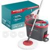 SONGMICS Mocio Lavapavimenti con Secchio, Strizzatore Rotante, Mop, Secchio a Pedale, Manico Telescopico da 122,5 a 150 cm, Testina Girevole a 360°, 3 Panni Microfibra, Grigio e Rosso LMB002GT03