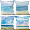 Aoihrraan 45x45cm Set di 4 Federe Cuscini Estate Alba Mare Blu Spiaggia Barca A Vela Morbido Peluche Corto Quadrato Copricuscini Divano Salottoletto Camera Agriturismo All'Aperto Giardino Divano