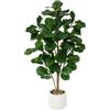 Keeplush Albero di fico finto a foglia di violino alto 1,5 m in vaso bianco con 70 foglie artificiali Ficus Lyrata, pianta da casa per interni, casa, ufficio, camera da letto, soggiorno, decorazione