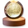 TENET Sfera di Cristallo 3D con Base in Legno, Lampada LED da Notte, Decorativa Illuminazione d'Atmosfera (LUNA PIENA)