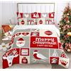 IUNTWEIE Copripiumino singolo natalizio, copripiumino rosso con Babbo Natale e alce, decorazione natalizia, morbido set di biancheria da letto con zip (A, 135x200cm)