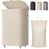 Lifewit Cesto Porta Biancheria Sporca con Coperchio e Ruote, Portabiancheria Pieghevole con Sacco Rimovibile, Laundry Basket per Camera da Letto, Bagno e Lavanderia, 85L, Beige