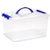 Acan Tradineur - Scatola portaoggetti trasparente da 12 litri con maniglia blu, contenitore in plastica per giocattoli, libri, vestiti, coperte, dimensioni: 18 x 34 x 27 cm