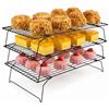 Dexpally Griglia di Raffreddamento 3 Livelli Gratella per Dolci 40x25x7.5 cm, Antiaderente Pieghevole, per Torte, Biscotti, Cupcake e Pizza, Accessorio da Forno per Cucina