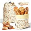 Keltorio 2 sacchetti per pane in cera d'api, 32 x 42 cm, riutilizzabili in cotone con coperchio a ciotola, elastico e moschettone per prodotti da forno fai da te, pane, prodotti da forno