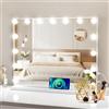 Ekasoco Hollywood Specchio Trucco con Luc, 58x48cm Specchio con Luci 15 LED, 3 Modalità Illuminazione Regolabile, Controllo Tattile, Porte USB, Specchi da Tavolo per La Camera da Letto Spogliatoio