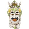 Sicilia Bedda - Teste di Moro Siciliane Ceramica di Caltagirone - Altezza 13 Centimetri - Arredo Casa (Uomo Corona Verde e Giallo)