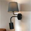 Licht-Erlebnisse Lampada da parete con braccio da lettura a LED in tessuto grigio metallo doppia luce da lettura per camera da letto soggiorno Lampada da parete E27 e GU10 regolabile all'interno