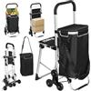 HOMCOM Carrello Spesa con Sedile Pieghevole, Carrellino Spesa con Ruote e Borsa da 40L Impermeabile, Manico, Trolley Spesa in Alluminio e Tessuto Oxford, 46x59.5x97 cm, Nero