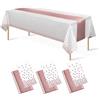 CAZSYSDD Confezione da 6 tovaglie in plastica usa e getta 137 x 274 cm e runner da tavola in raso, tovaglie per feste, coriandoli a pois dorati, per compleanni (White Rose Gold+ Rose Gold TR, 3Pack)