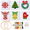 Pllieay Christmas Kit Punto Croce per Principianti per Bambini 7-13, Include 6 Pezzi Schema Punto Croce e 2 Pezzi Cerchi, 14 Matasse Filo Per Ricamo