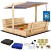 KOTARBAU® Sabbiera per Bambini - Legno di Pino - 140 x 140 cm - Naturale - Sabbiera con Coperchio - con Tetto Grigio e Sedute - da Esterno Giardino - Protezione Sole Pioggia