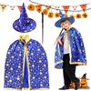 FainFun Cappello e Mantello da Mago, Zucca Mantello, Strega per Bambina, Festa in Costume di Halloween per Bambini (Blu)