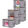 Lifewit 6 pezzi Scatole per Vestiti 50L, Contenitori per Armadio Pieghevole, Scatole per Armadio, Scatoloni trasloco, Organizzatore armadio per Vestiti, Coperte, Piumoni, Grigio Chiaro