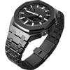 VESECCON GA2100 - Kit mod per cinturino in acciaio inossidabile, lunetta liscia senza chiodi, cinturino in metallo, accessori compatibili con orologi Casio G-Shock GA2100/GA-2110, Nero, Adjustable strap