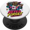 80s Humor Cool Dino with Boom Box Design T-Rex, divertente cassetta artistica Never Forget Dinosaur Boom Box, anni '80 PopSockets PopGrip Adesivo