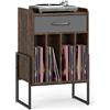 KOMFOTTEU Mobile Porta Giradischi, Supporto per Vinili con Cassetto Pieghevole in Tessuto, 4 Scomparti per fino a 160 Album, Scaffale per Dischi in Legno per Soggiorno, Ufficio, Sala Musicale, Marrone