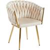 IlGruppone Poltrona Con Schienale In Velluto Intrecciato Design Moderno, Sedia Imbottita Circolare con Gambe in Metallo Placcato Oro Poltroncina - Beige