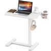 LIFEZEAL Tavolino da Divano a Forma di C, Altezza Regolabile, Tavolino Laterale per Letto, con Ruote Nascoste, Portabicchiere, Ganci Cuffie, Porta Laptop, PC, Serviletto, Soggiorno, Salotto (bianco)