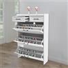 Bazargame Scarpiera autoportante, 80 x 24 x 120 cm, scarpiera con 2 cassetti e 3 scomparti ribaltabili, scarpiera sottile per corridoio e ingresso, per 16-20 paia di scarpe (bianco)